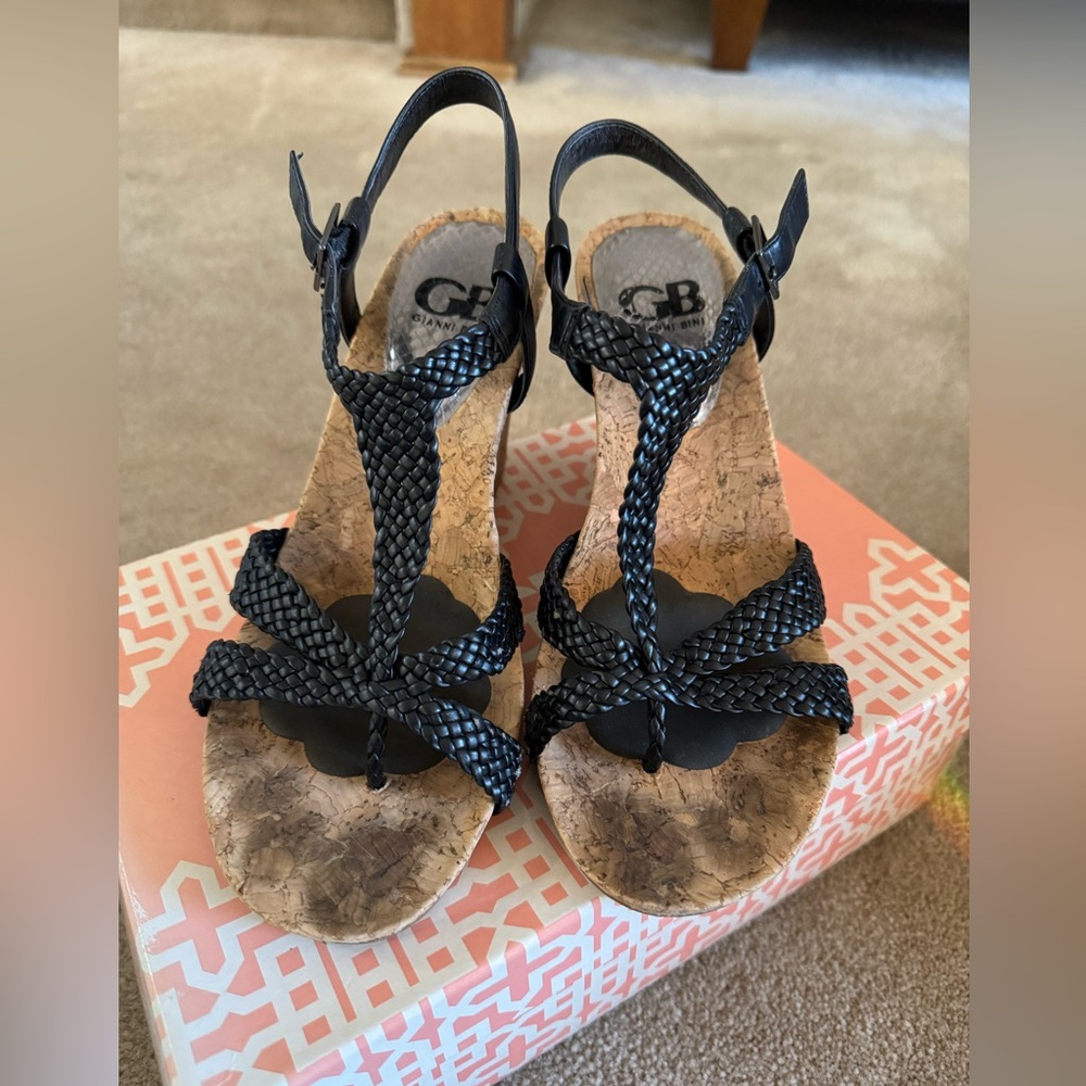 Gianni Bini Black Braided Sandals with Ankle Strap